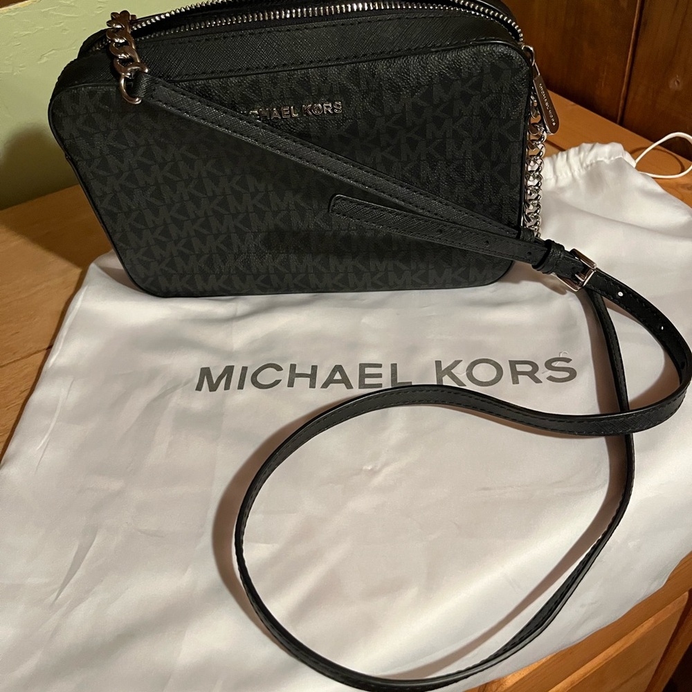 Michael Kors Black Crossbody Camera Bag with Monogram